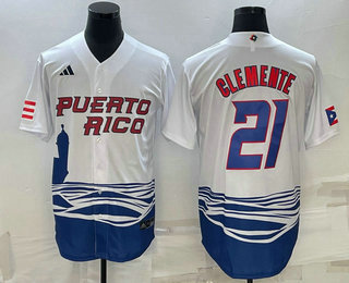 Men%27s Puerto Rico Baseball #21 Roberto Clemente 2023 White World Baseball Classic Stitched Jerseys->2023 world baseball classic->MLB Jersey